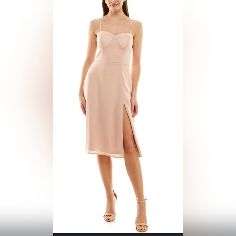 NWT! Pink Socialite Summer Sweetheart Midi Women's Blush Side Slit Dress Small - Picture 1 of 11